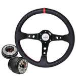 Adapter For 96-05 Civic + Deep Dish Black Steering Wheel + Slim Quick Release