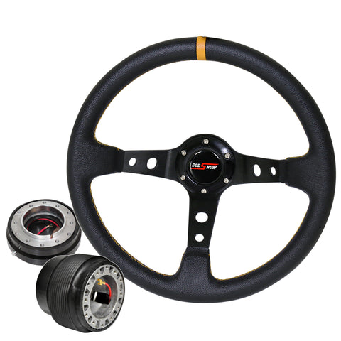 For 09-11 Genesis Hub + Release + Deep Dish Black Steering Wheel Yellow Type-R