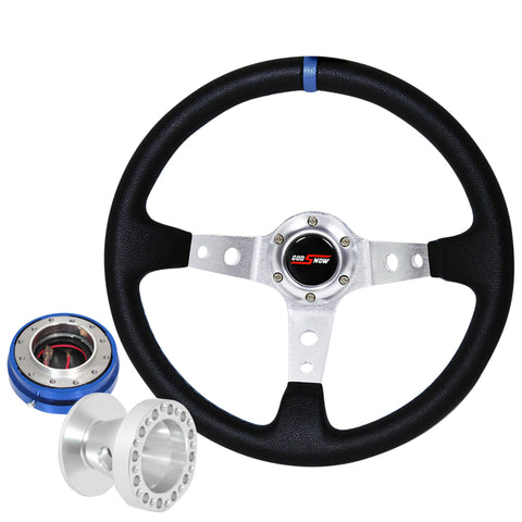 Quick Release For 96-00 Civic Hub Deep Dish Black Steering Wheel Silver Center
