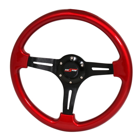 Universal 350Mm 6 Bolt Hole Red Steering Wheel 1.75 Inch Deep Dish Godsnow
