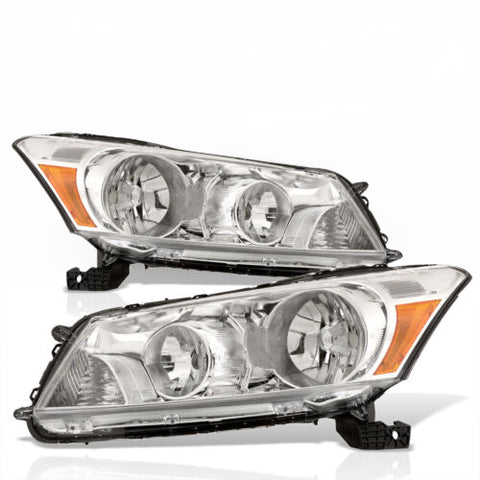 Chrome Amber Oe Style Jdm Head Lights Lamps Pairs For 2008-2012 Honda Accord 4Dr