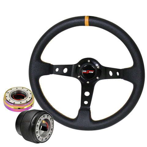 For 95-99 Eclipse Neo Chrome Release Deep Black Steering Wheel Yellow Godsnow