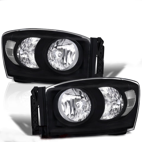 Black Clear Head Lights Lamps Assembly Left+Right For 2006-2008 Ram 1500 2500