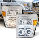 Chrome Amber Halo Led Projector Head Lights For 2011-2016 F250 F350 Super Duty