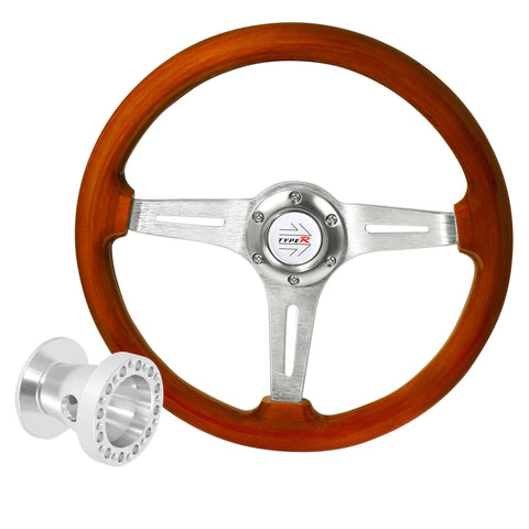 Adapter For 90-96 300Zx + Light Wood Aluminum Center Deep Dish Steering Wheel