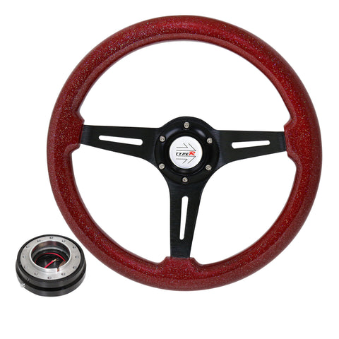 Black Slim Quick Release + Metallic Red Black Center Deep Dish Steering Wheel