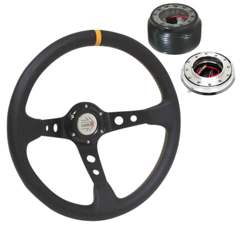 *New* 90-97 Accord Deep Dish Steering Wheel + Adapter Hub + Quick Release Chrome