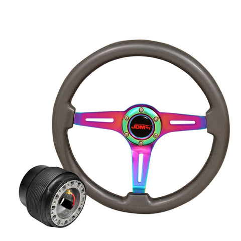 345Mm Gunmetal Steering Wheel Neo Chrome Center Adapter For 96-15 Honda Civic