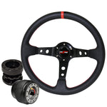 Adapter For 89-05 Eclipse + Deep Dish Black Steering Wheel + Black Hub Extender