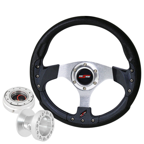 For 84-89 Corolla + Carbon Fiber Silver Center Steering Wheel + Quick Release