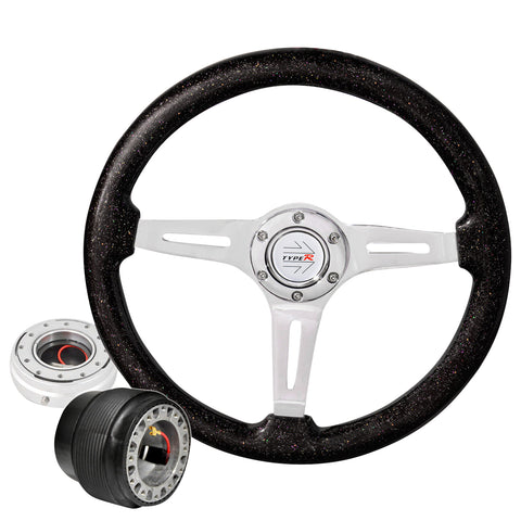Silver Quick Release + Metallic Black Steering Wheel + Adapter For 86-98 Rx7