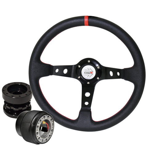 Adapter For 92-96 Prelude + Deep Dish Black Steering Wheel + Black Hub Extender