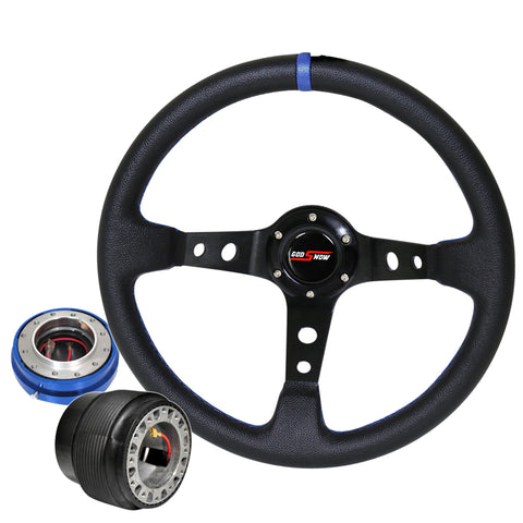 For 92-96 Prelude Deep Dish Black Steering Wheel + Slim Quick Release + Adapter