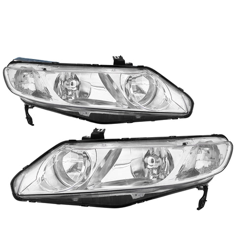 Chrome Clear Oe Style Replacement Head Lights Lamp For 2006-2011 Honda Civic 4Dr