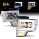 [Led Tube Drl Bar & Signal] Chrome Projector Head Lights Lamp For 2009-2014 F150