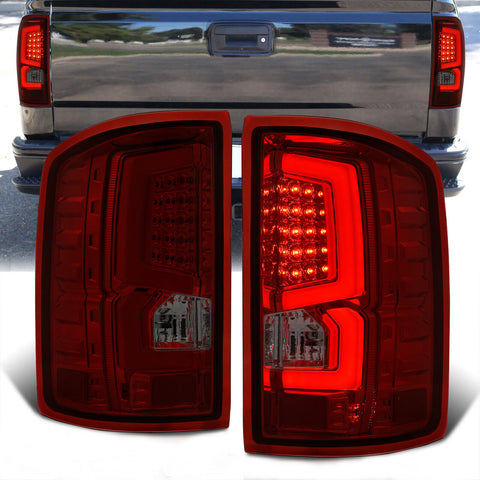 Red Smoke Len Led Bar Tube Tail Lights Brake Lamps Pair For 2014-2018 Gmc Sierra