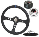 Blue/Black Steering Wheel Chrome Quick Release+Adapter Hub For 89-98 240Sx S13