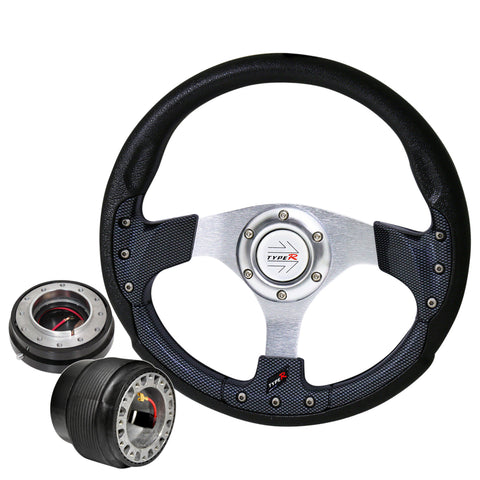 For 2005-2010 Tc Black Carbon Fiber Steering Wheel + Black Sim Quick Release