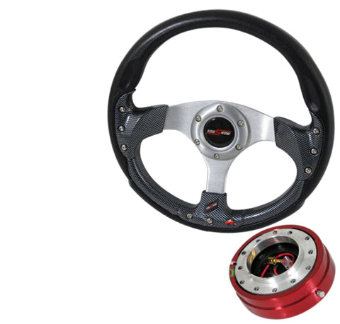 320Mm Carbon Interior Steering Wheel Combo+ Slim Quick Release & Jdm Horn Button