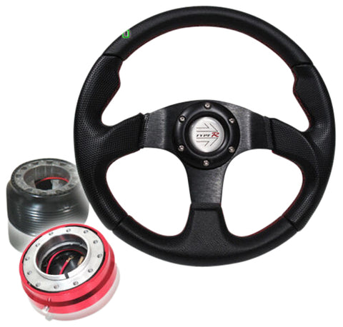 For 90-93 Honda Accord Black Steering Wheel Red Short Quick Release+ Adapter Hub