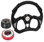 1989-2005 Eclipse All Black Steering Wheel + Adapter Hub + Quick Release Red