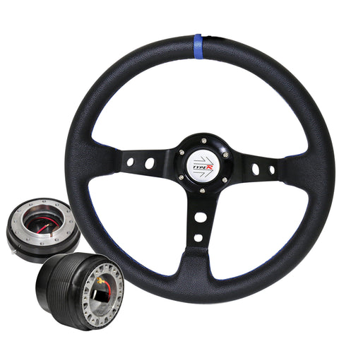 For 90-96 300Zx Deep Dish Black Steering Wheel + Slim Quick Release + Adapter