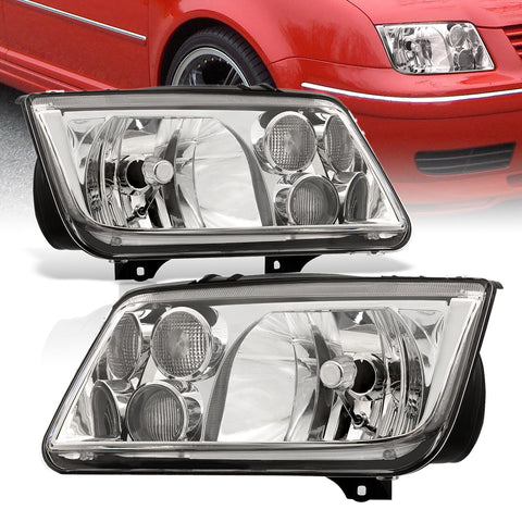 Chrome Housing Clear Head Lights Lamps W/ Fog Lights For 1999-2005 Vw Jetta Mk4