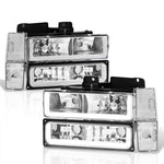 Chrome Clear Led Head Lights + Corner Bumper For 1988-1993 Chevy C10 C/K Pickup