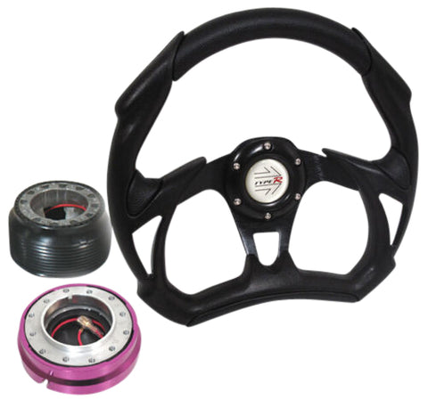 92-95 Civic Eg Full Black Steering Wheel + Adapter Hub + Quick Release Purple