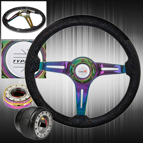 Quick Release + Metallic Gloss Black Neo Chrome Steering Wheel For 96-15 Civic