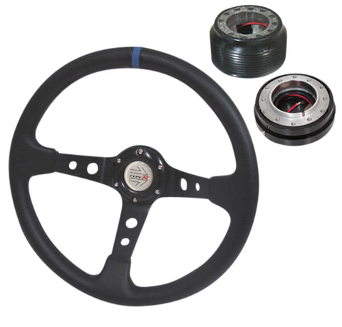 96-00 Civic Blue/Black Steering Wheel Black Short Quick Release +Adapter Hub