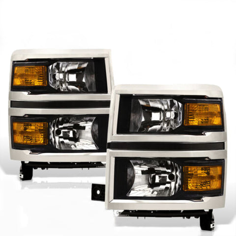 Black Housing Amber Oe Style Headlight Lamps For 2014-2015 Chevy Silverado 1500