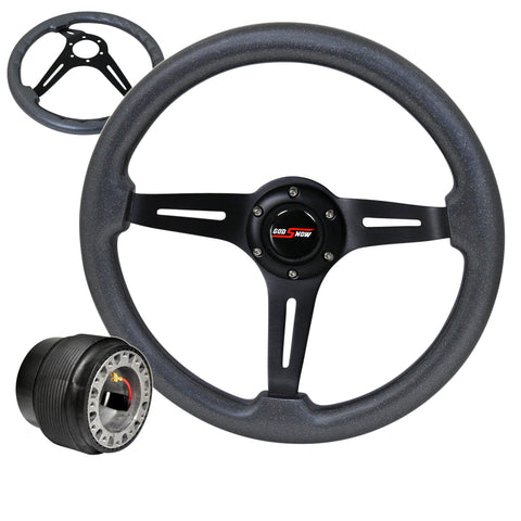 Adapter For 96-05 Civic + Gunmetal Wood Black Center Deep Dish Steering Wheel