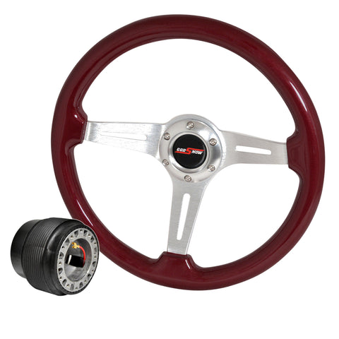 Hub For 86-98 Rx7 + Red Wood Chrome Aluminum Center Deep Dish Steering Wheel