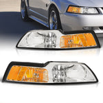 Chrome Amber Replacement Head Lights Lamps Lh Rh Set For 1999-2004 Ford Mustang