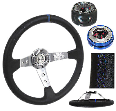 *New* 88-91 Civic Deep Dish Steering Wheel + Adapter Hub + Quick Release Blue