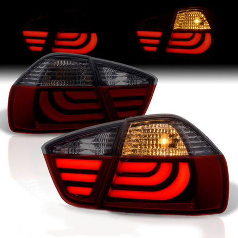 Red Smoked 3D Tube Led Tail Lights Brake Lamps For 2006-2008 Bmw 3-Series E90
