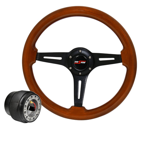Hub Adapter For 96-05 Civic + Light Wood Black Center Deep Dish Steering Wheel