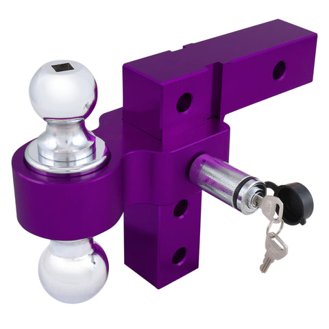 Adjustable Purple Raise/Drop Dual Ball Mount 2" Hitch Tow Hook Trailer + Lock