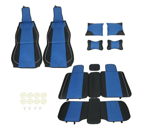 Universal 5D Klein Blue Front Rear PU Leather Car 5-Seat Cover Accessories 13PCS