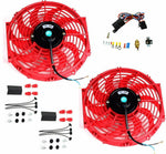 2pcs 12" Red Universal Radiator Engine Cooling Fan & Thermostat Auto Relay Kit