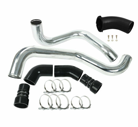 3" Polished Intercooler Pipe+ 3.5" Black Air Intake Elbow Horn For 02-04 GM 6.6L