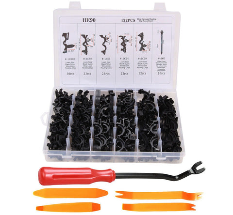 132Pcs Clips Wiring Harness Wire Loom Routing Assortment & Remover Tools