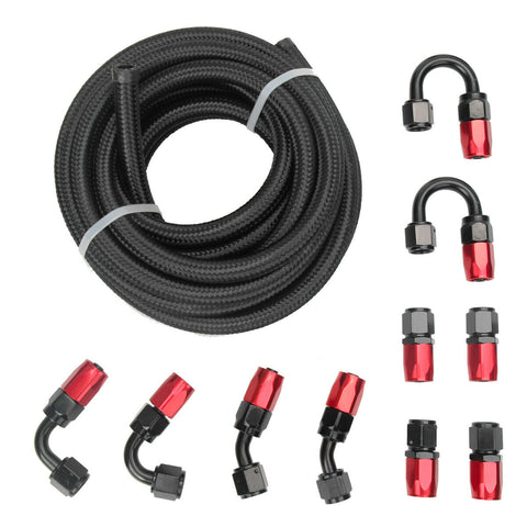 Braided 3/8 Fuel Line -6 AN Oil/Gas/Fuel Aluminum Hose End Fitting Kit Black Red