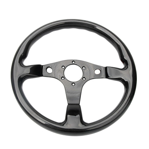 350MM 14" Full Glossy Finish Carbon Fiber Steering Wheel Flat Bottom Horn Button