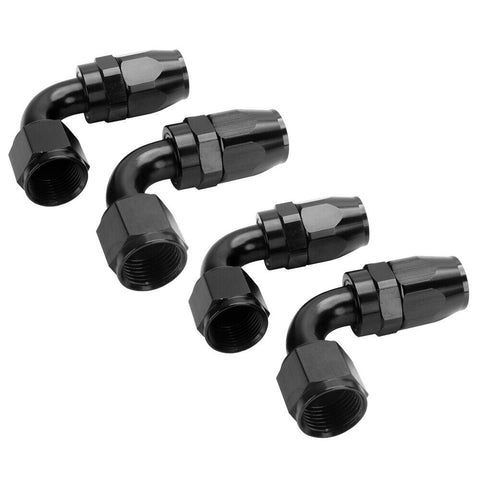 Hiwowsport 4PCs 6AN AN6 -6AN 90 Degree BLACK SWIVEL FUEL OIL HOSE END FITTINGS