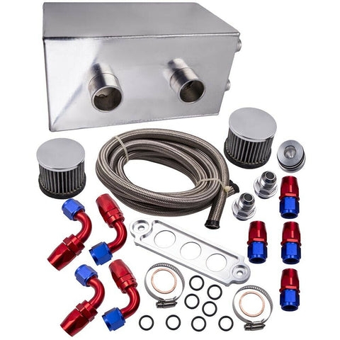 New Oil Catch Can Breather w/ Hose 4 Port Kit 10AN For Acura Aluminum