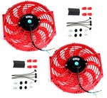 2X 12" Universal Slim Fan Push Pull Electric Radiator Cooling 12V Mount Kit RED