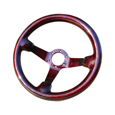 Hiwowsport Genuine Carbon Fiber Racing Steering Wheel 350mm Diameter Bolts Red