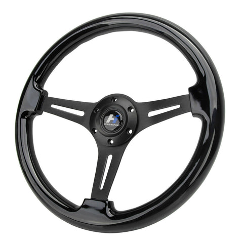 350mm 1.75" Deep Dish Heavy Duty 6 Bolt Steering Wheel Black Chrome Spoke Wood